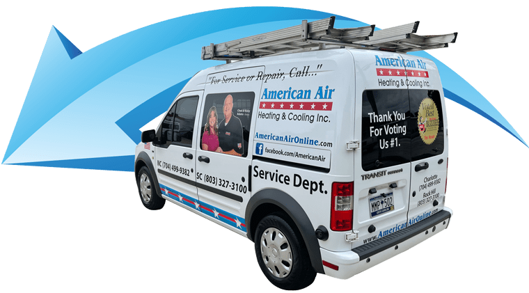 American Air Heating & Cooling | Rock Hill, SC | company van in front of blue arrow
